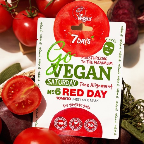 7DAYS GoVegan Sheet Mask Red Day για Εξισορρόπηση Τόνου 25g - Image 3