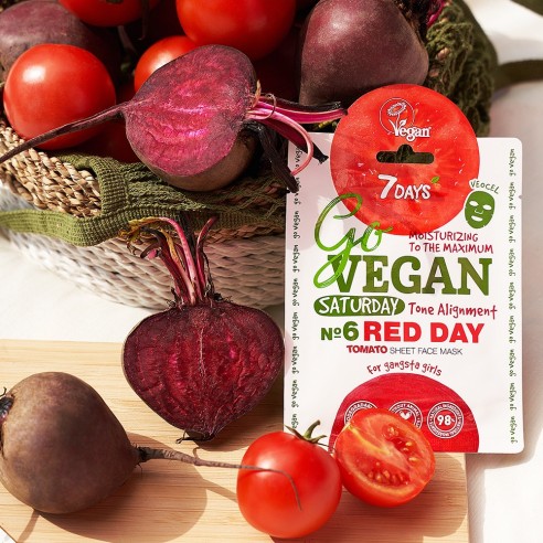 7DAYS GoVegan Sheet Mask Red Day για Εξισορρόπηση Τόνου 25g - Image 5