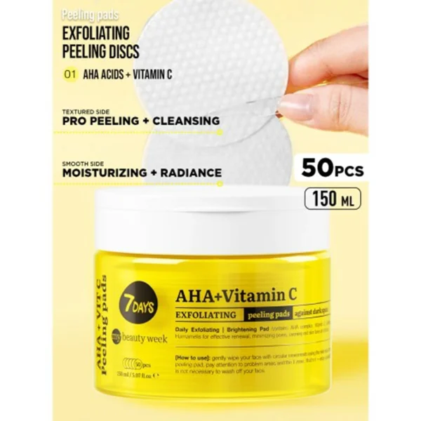 7DAYS Exfoliating, Brightening Peeling Pads AHA + Vitamin C 150ml - Image 3