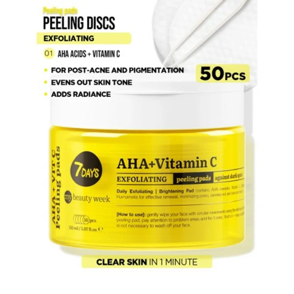 7DAYS Exfoliating, Brightening Peeling Pads AHA + Vitamin C 150ml - Image 2