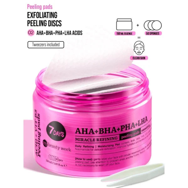 7DAYS Exfoliating, Nourishing Peeling Pads AHA, BHA, PHA, LHA 150ml - Image 3