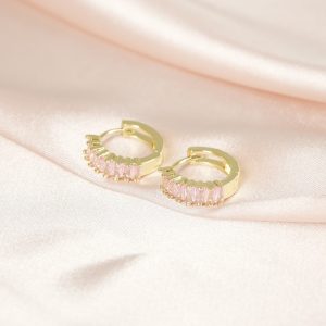 Assim Σκουλαρίκια Χρυσός Κρίκος με Ροζ Πέτρες Νο.68