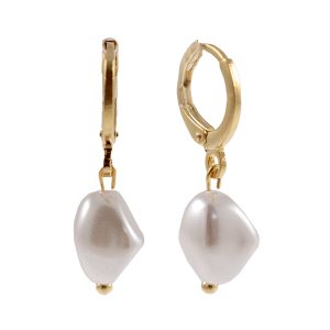 Assim Σκουλαρίκια Χρυσός Κρίκος με Λευκή Πέρλα Νο.15