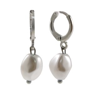 Assim Σκουλαρίκια Ασημί Κρίκος με Λευκή Πέρλα Νο.16