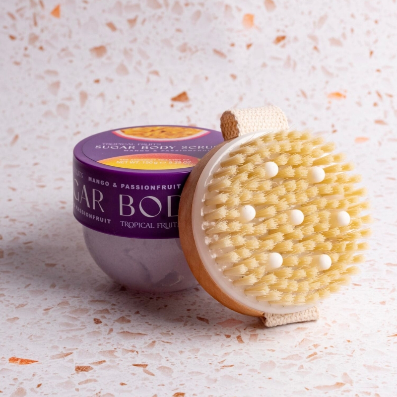 Sugar Scrub & Brush Set Mango & Passion Fruit 150gr