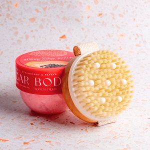Sugar Scrub & Brush Set Strawberry & Papaya 150gr